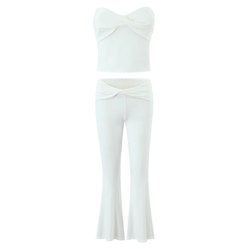 European And American Style Women's Fashion Sexy Casual Twist Tube Top Beautiful Back Tank-top Bell-bottom Pants