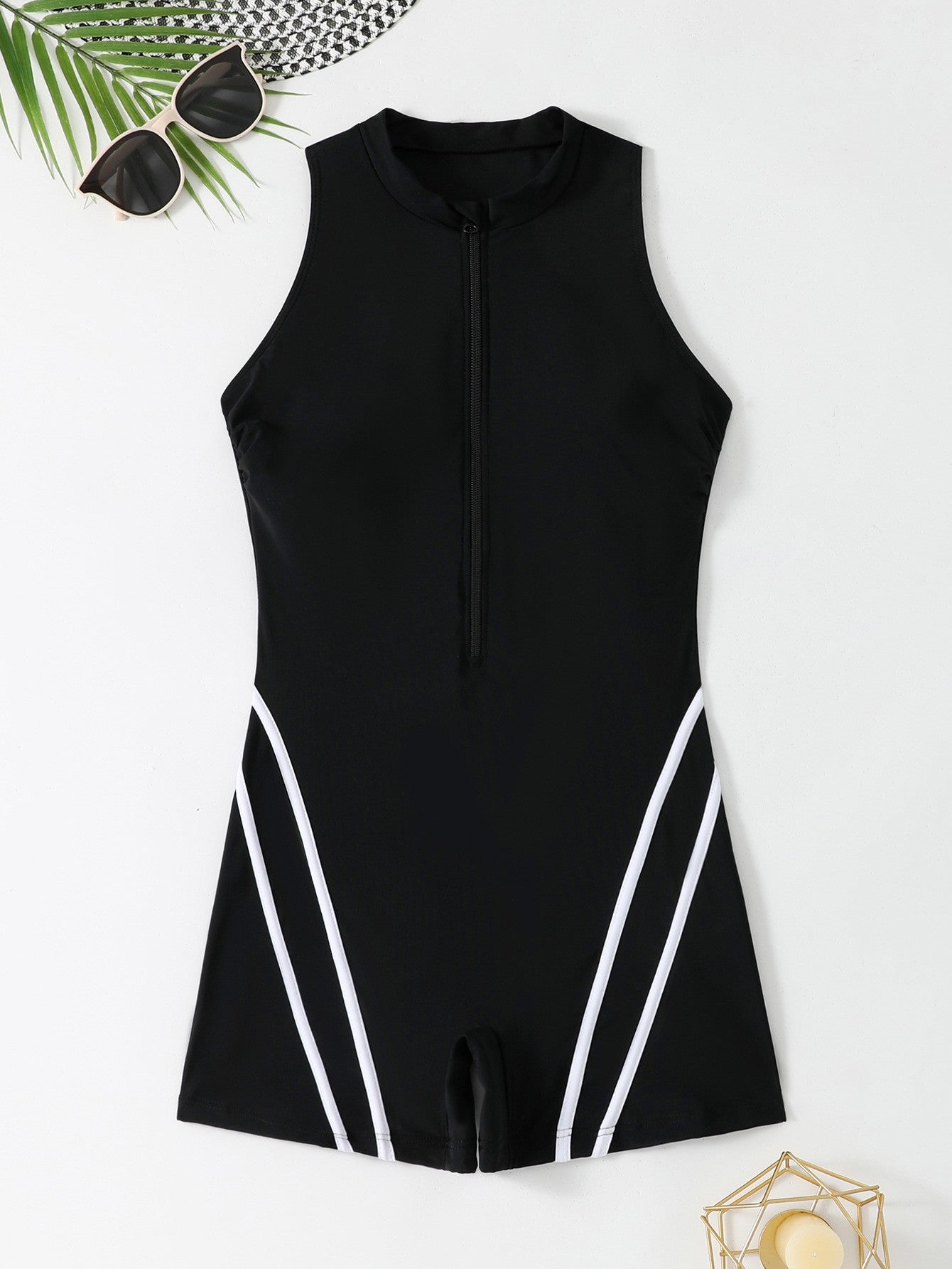 European And American One-piece Zipper Boxers Fashion Sports Beach Swimwear