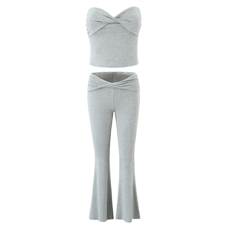 European And American Style Women's Fashion Sexy Casual Twist Tube Top Beautiful Back Tank-top Bell-bottom Pants