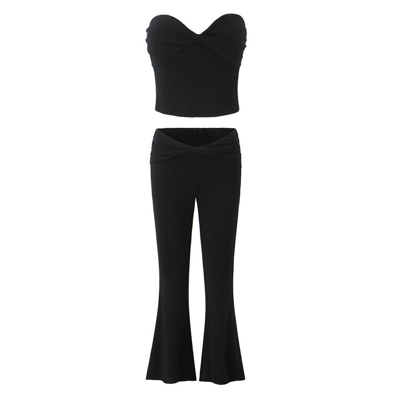 European And American Style Women's Fashion Sexy Casual Twist Tube Top Beautiful Back Tank-top Bell-bottom Pants