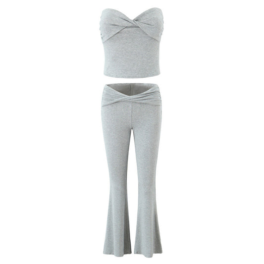 European And American Style Women's Fashion Sexy Casual Twist Tube Top Beautiful Back Tank-top Bell-bottom Pants