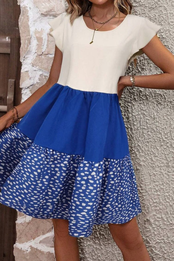 Color Block Dalma Print Frilly Dress