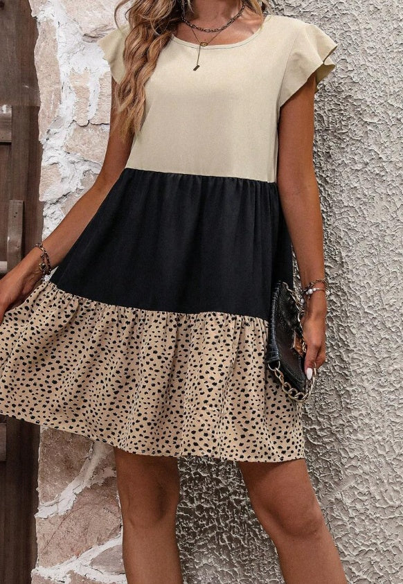 Color Block Dalma Print Frilly Dress